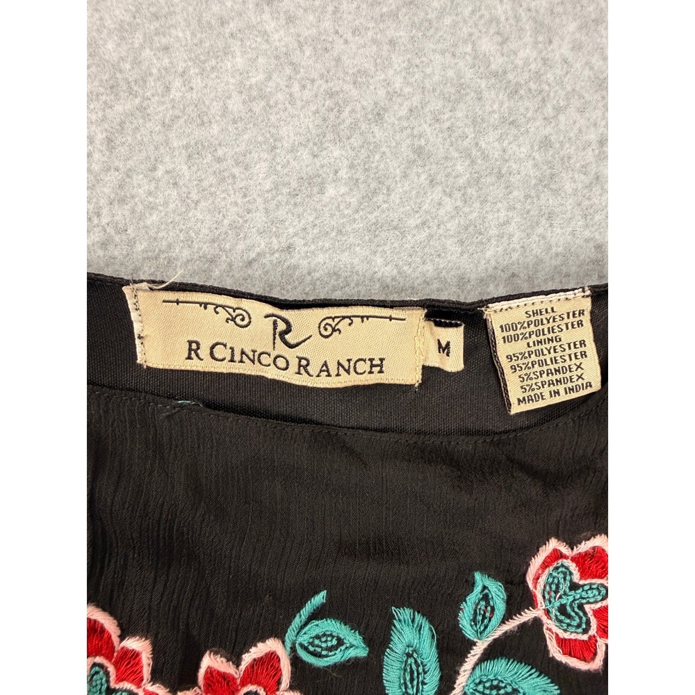 R Cinco Ranch Black Floral Embroidered Mesh Panel Mini Dress Womens Medium - Picture 4 of 9